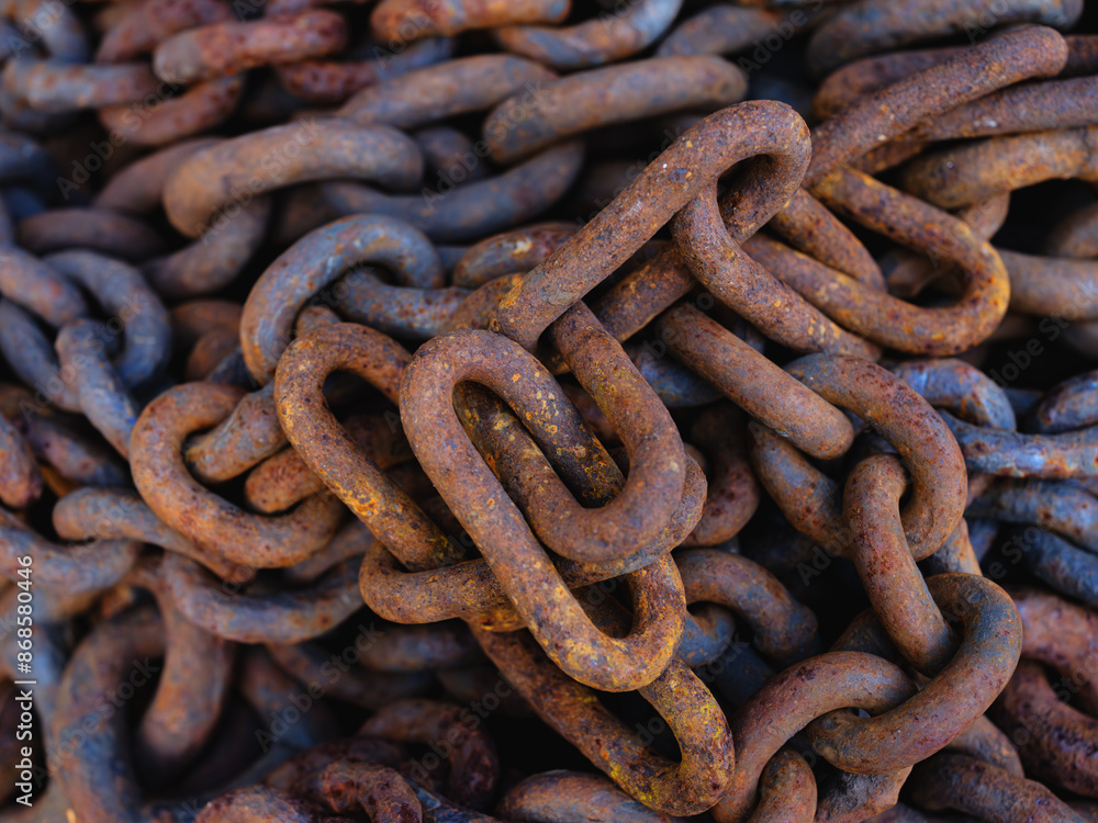 Close up view of heavy rusty metal chains, Incheon, South Korea Close up view of heavy rusty metal chains, Incheon, South Korea