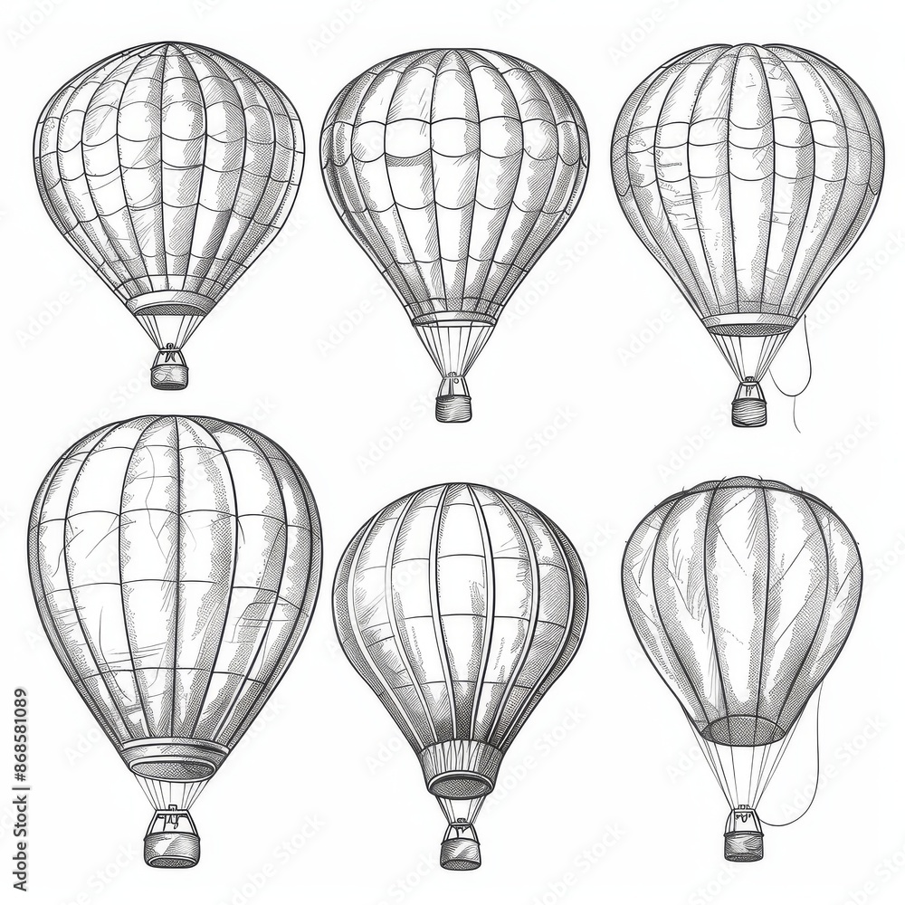 Obraz premium Hot air balloon set, contour drawings for design