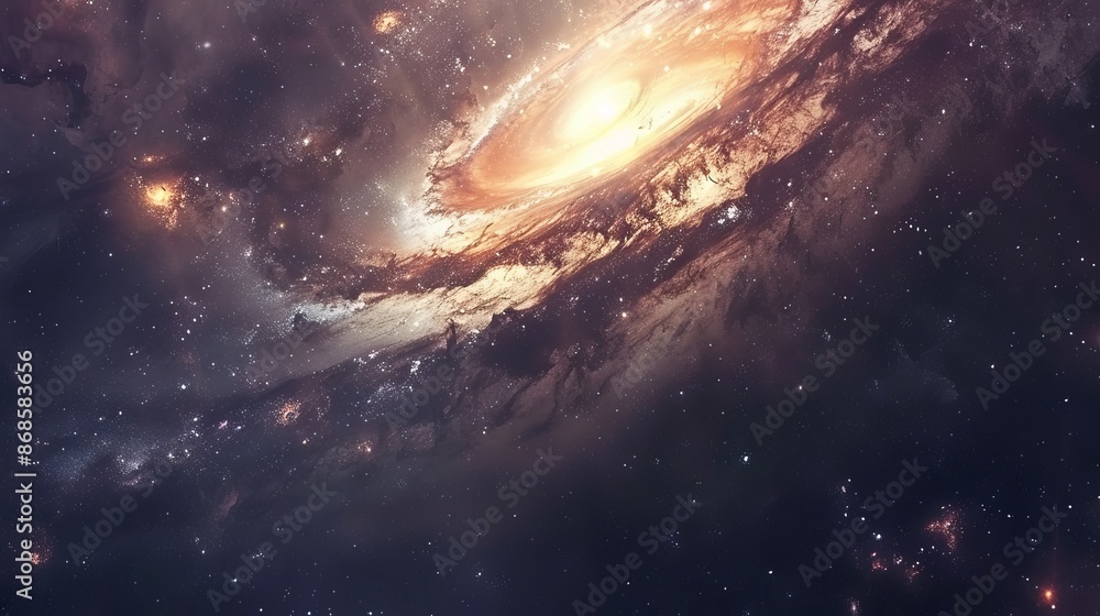 Fototapeta premium Spectacular Spiral Galaxy with Starry Nebula and Distant Galaxies - Sci-Fi Space Scene