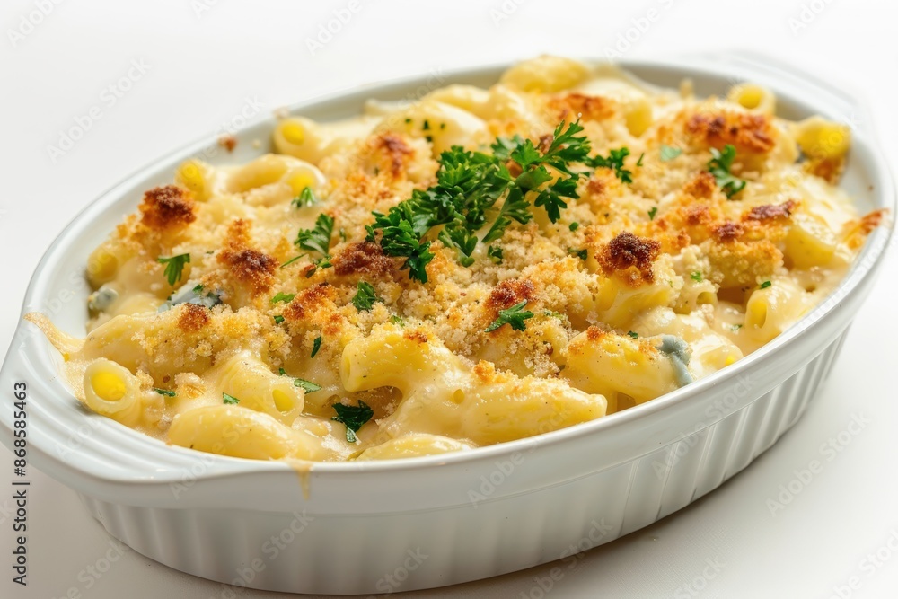 Creamy Five-Cheese Mac and Cheese with Fresh Italian Parsley Garnish Creamy Five-Cheese Mac and Cheese with Fresh Italian Parsley Garnish