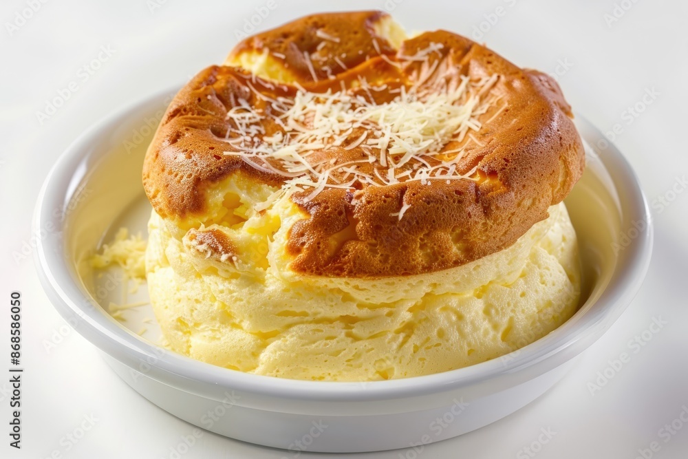 Perfectly Executed Cheese Souffle in Porcelain Dish