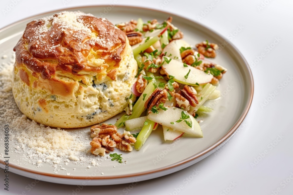 Creamy Cheese Souffle and Vibrant Celeriac, Apple Walnut Salad Creamy Cheese Souffle and Vibrant Celeriac, Apple Walnut Salad