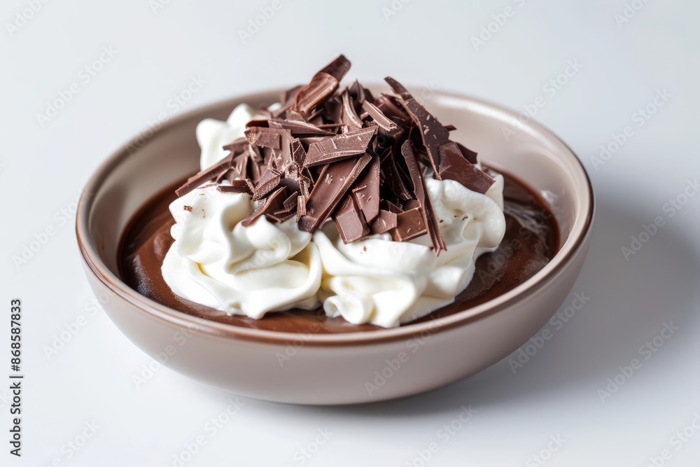 Dark Chocolate Mousse in Coupe Glass with Brandy Aroma and Shaved Chocolate