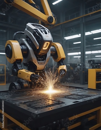 Advanced Robotic Welder in Industrial Setting. Generative Ai