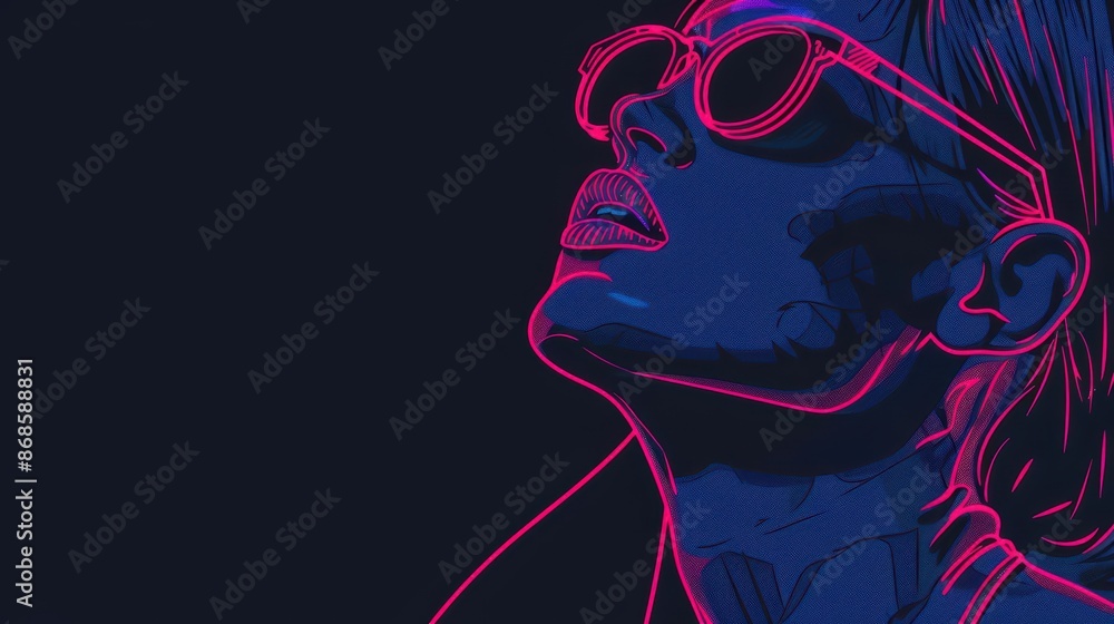 Conceptual minimal banner featuring a cyber singer with dynamic digital elements with copy space Conceptual minimal banner featuring a cyber singer with dynamic digital elements with copy space