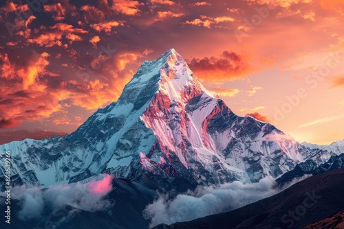majestic snowcapped tibetan mountain peak at breathtaking sunset panoramic landscape photography capturing natures grandeur photo