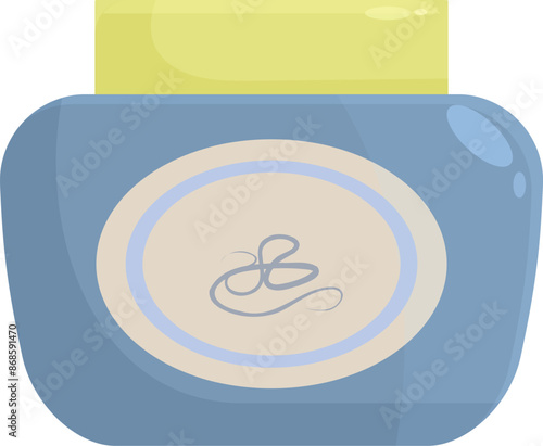 Blue cosmetic cream jar with yellow cap for branding mockup is standing on white background