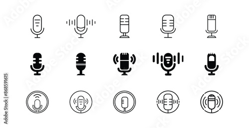 Podcast icon or logo design. Microphone icon with editable strokes. Vector