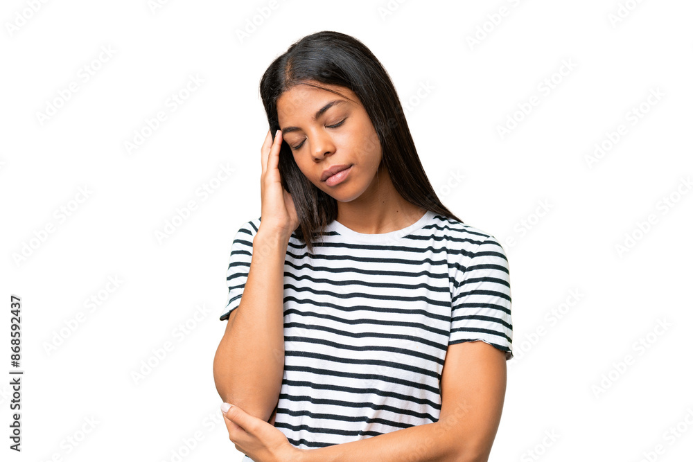 Young African american woman over isolated background with headache Young African american woman over isolated background with headache