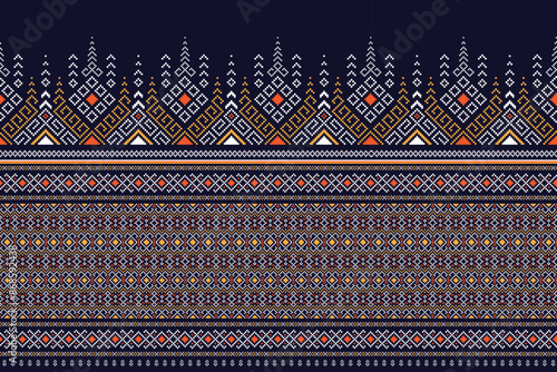 Fabric pixel abstract geometric pattern Thai stye design for clothing, fabric, background, wallpaper, wrapping, batik. Knitwear, Embroidery style. Aztec geometric art ornament print.