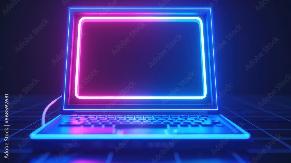 Hightech illustration of a computer with vibrant neon accents and modern aesthetics with copy space Hightech illustration of a computer with vibrant neon accents and modern aesthetics with copy space