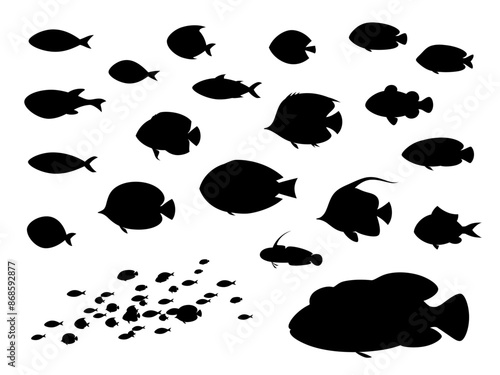 熱帯魚のシルエットの素材セット