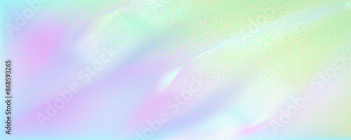 Abstract background featuring a holographic blur with a color gradient.Vector grain noise texture, and watercolor blend.Neon iridescent colors creating a smooth gradation effect.
