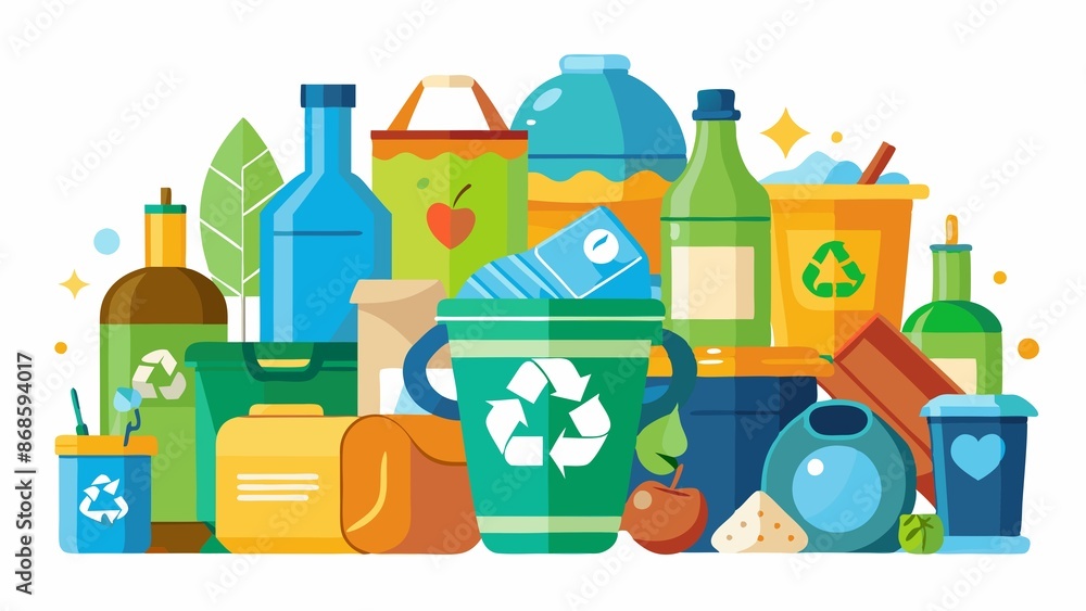 Recyclable Collection collection of recyclable materials, with white background., collection ...