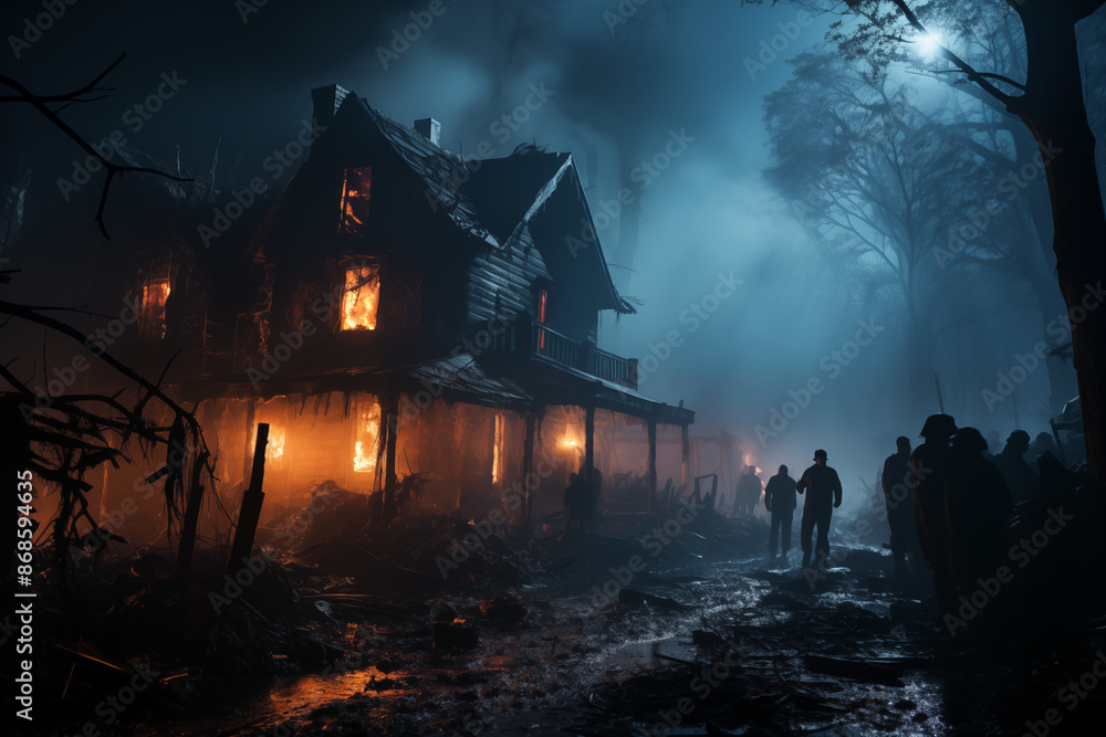 A spooky haunted house with cobwebs, eerie lighting A spooky haunted house with cobwebs, eerie lighting