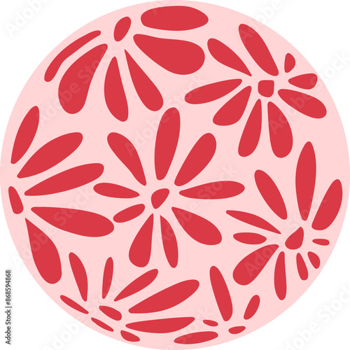 Red and Pink Boho Plants - Abstract Circular Vector Graphic 