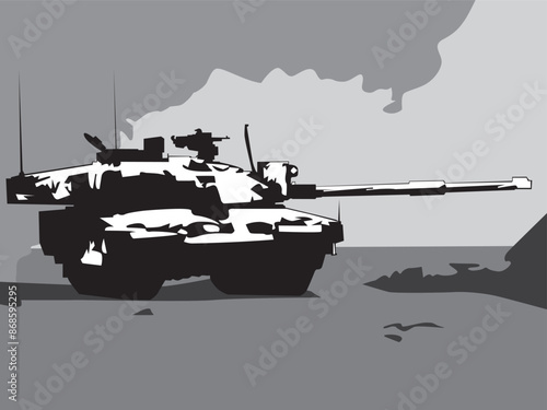 military cannon at war. military tank vector illustration for design of illustrations, covers, scenes in military style