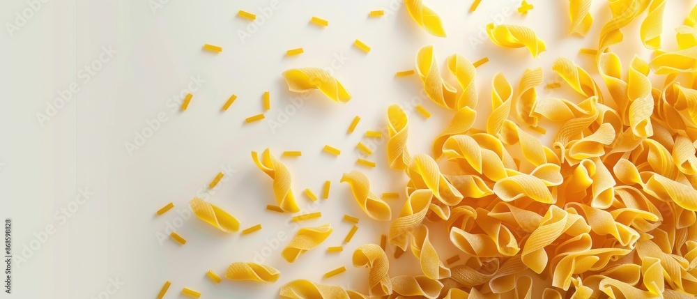 Obraz premium A pile of yellow pasta with a white background