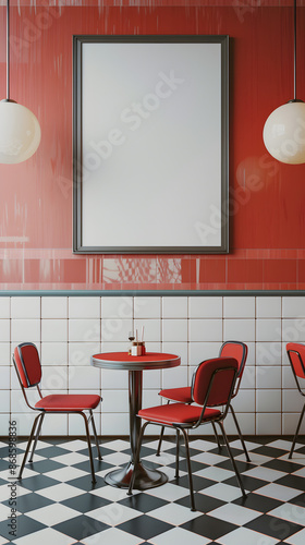 Retro American diner with wall poster mockup