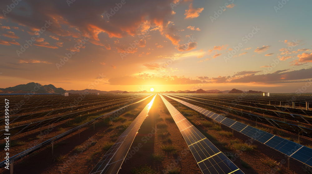 Fototapeta premium a solar farm at sunrise