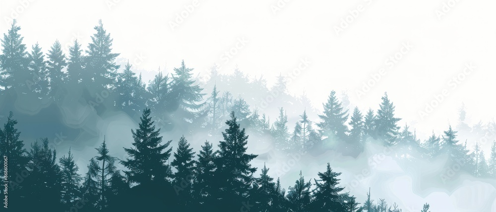 Fototapeta premium A forest with trees in the background and a foggy sky
