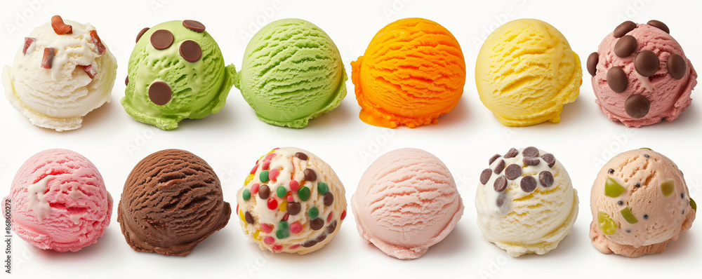 Ten Assorted Ice Cream Scoops with Toppings Ten Assorted Ice Cream Scoops with Toppings