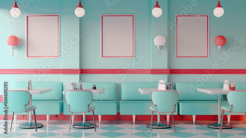 Retro American diner with wall poster mockup