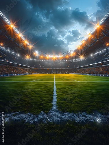 Sunset Soccer Stadium with Full Crowd