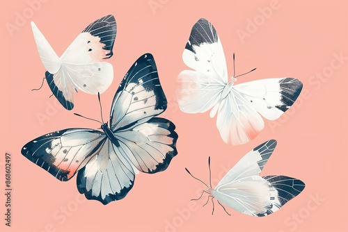 Wallpaper Mural Isolated in pastel pink background, flat illustration style, with butterflies Torontodigital.ca