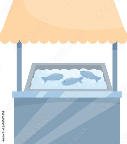 Fresh fish are kept on ice in a market stall waiting for customers