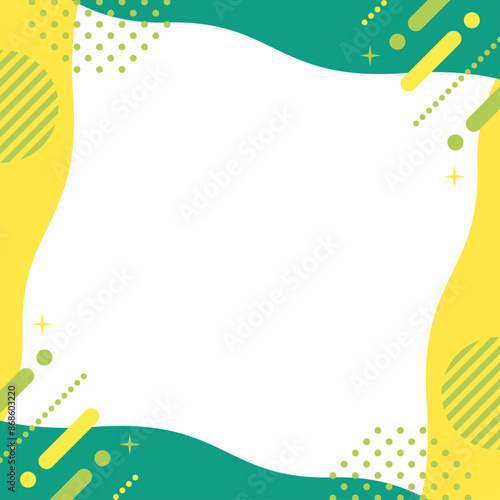 幾何学　フレーム　シェイプと水玉とキラキラ　緑と黄色　正方形