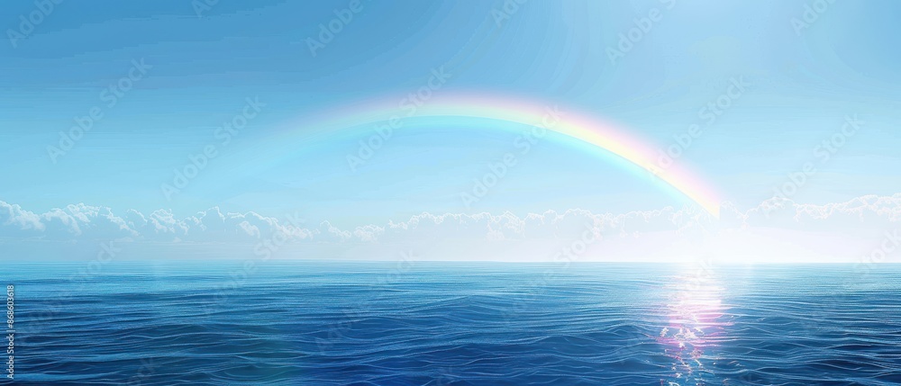 A rainbow is seen above the ocean A rainbow is seen above the ocean