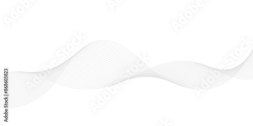 Gray  wave curve lines abstract background with flowing particles. Digital energy waves technology concept. Modern backdrop design for business, presentation, banner.