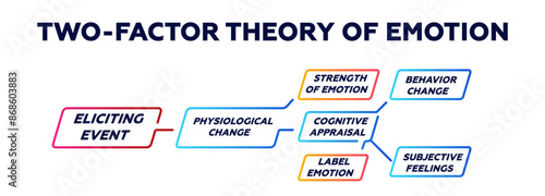 Two factor theory of emotion diagram. Process of emotional cognitive behavior and management of mental interaction with elements of psychological vector education