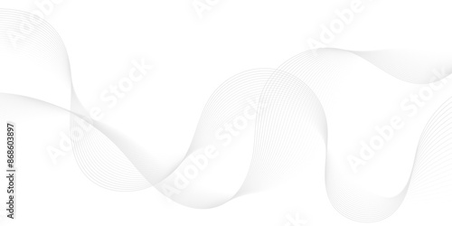 Gray  wave curve lines abstract background with flowing particles. Digital energy waves technology concept. Modern backdrop design for business, presentation, banner.