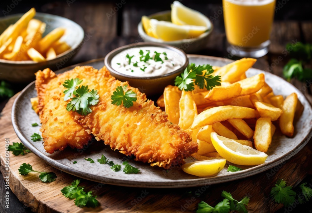 crispy fish chips tartar sauce plate, fried, golden, crunchy, seafood, dish, lunch, british, cuisine, traditional, potato, classic, homemade, tasty, dinner