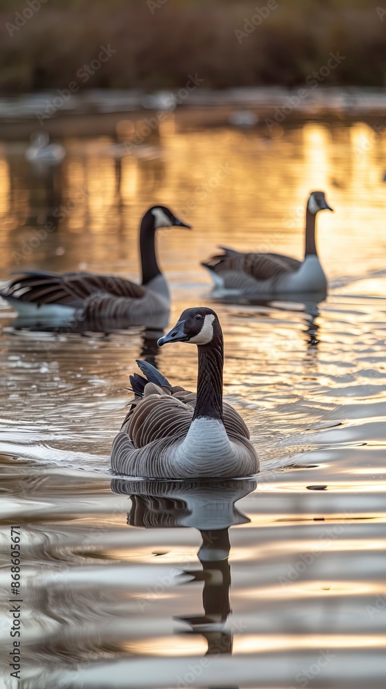 Geese in the lagoon. swiming in a lake