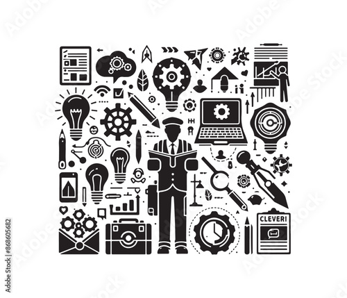 Clever Concepts vector art graphic resources silhouette vector style, white background