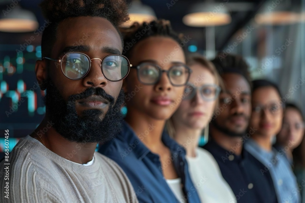 group of beautifully diverse individuals, wearing eyeglasses and showcasing well-groomed beards, standing in front group of beautifully diverse individuals, wearing eyeglasses and showcasing well-groomed beards, standing in front