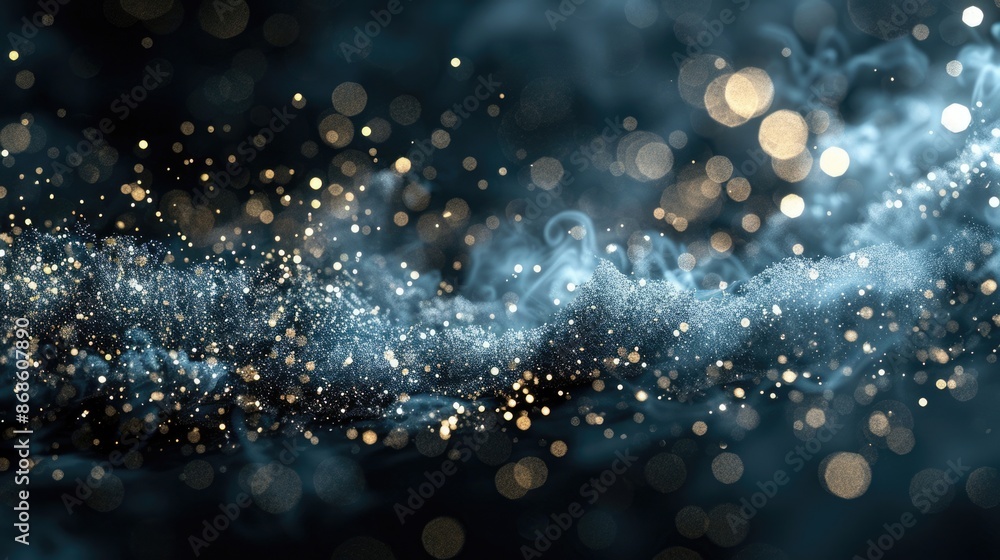 Shimmer Silver. Fluid Splash of Metallic Gold and Silver Glitter Mist on Abstract Background Shimmer Silver. Fluid Splash of Metallic Gold and Silver Glitter Mist on Abstract Background