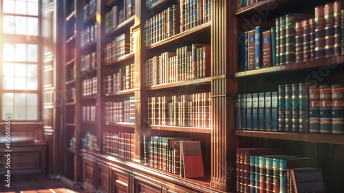 A neatly organized row of colorful books on a library shelf. 