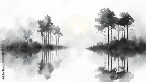Watercolor black and white beautiful natural art