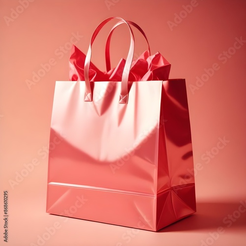 Close up isolated shiny pink gift bag with copy space
