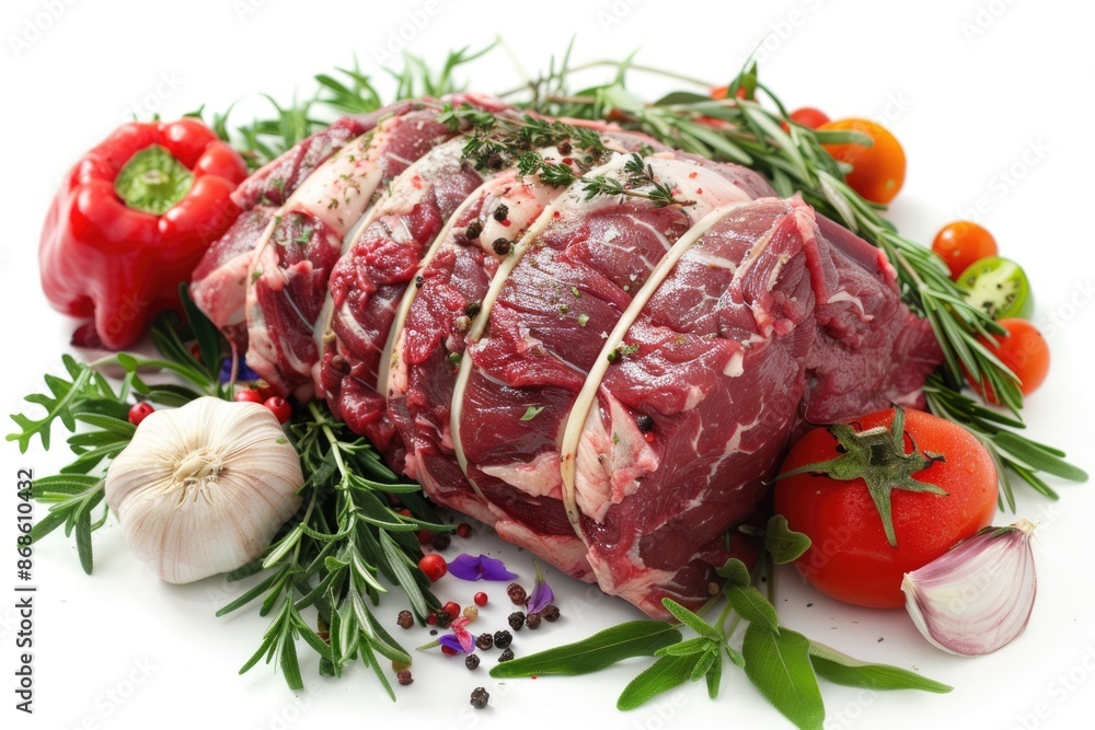 Grass Fed Meat. Raw Prime Rib with Herbs, Vegetables and Spice Rub for Red Meat Lovers Grass Fed Meat. Raw Prime Rib with Herbs, Vegetables and Spice Rub for Red Meat Lovers