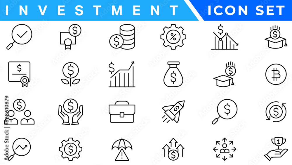Money income line icon set. Pension fund, profit growth, piggy bank, finance capital minimal vector illustration. Simple outline signs for investment application. 30x30 Pixel Perfect Editable Strokes Money income line icon set. Pension fund, profit growth, piggy bank, finance capital minimal vector illustration. Simple outline signs for investment application. 30x30 Pixel Perfect Editable Strokes