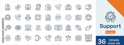 Wallpaper Mural Support flat vector outline icons set. Support, help, response, assist, Customer service , Assistance, communication and information. Vector illustration Torontodigital.ca