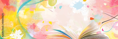 Colorful abstract background with open book, concept of creative storytelling and artistic expression, book lovers day
