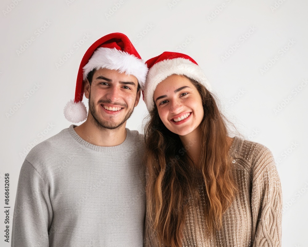 2024 Christmas Couple White Background. Happy Caucasian Boyfriend and Girlfriend Celebrate Christmas Concept 2024 Christmas Couple White Background. Happy Caucasian Boyfriend and Girlfriend Celebrate Christmas Concept