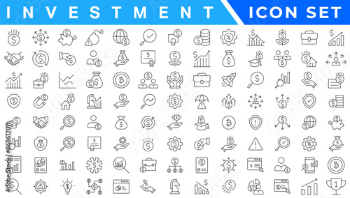 Money income line icon set. Pension fund, profit growth, piggy bank, finance capital minimal vector illustration. Simple outline signs for investment application. 30x30 Pixel Perfect Editable Strokes