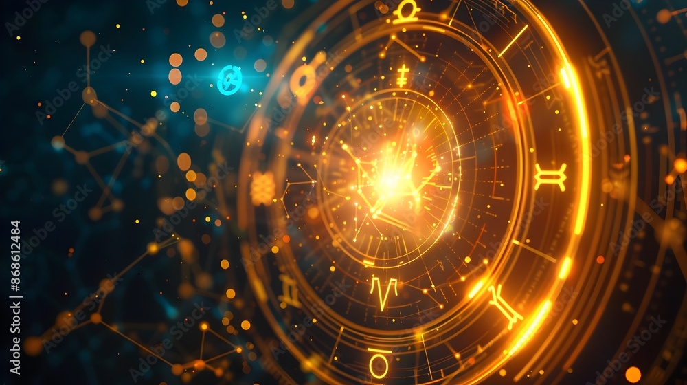 Obraz premium Astrology-Themed Smartphone Wallpaper with Zodiac Symbols and Cosmic Patterns